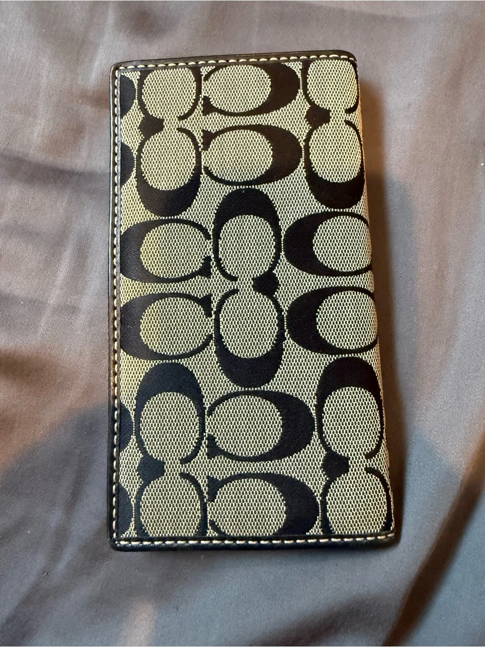 Vintage Coach Signature black and grey canvas checkbook holder